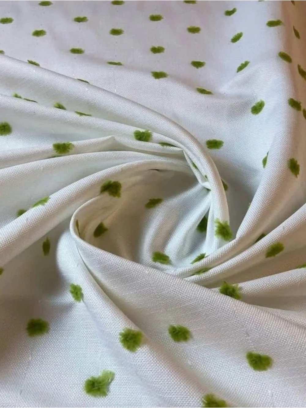Set of 2 curtain  white with Lime Pom Pom Polka Dots